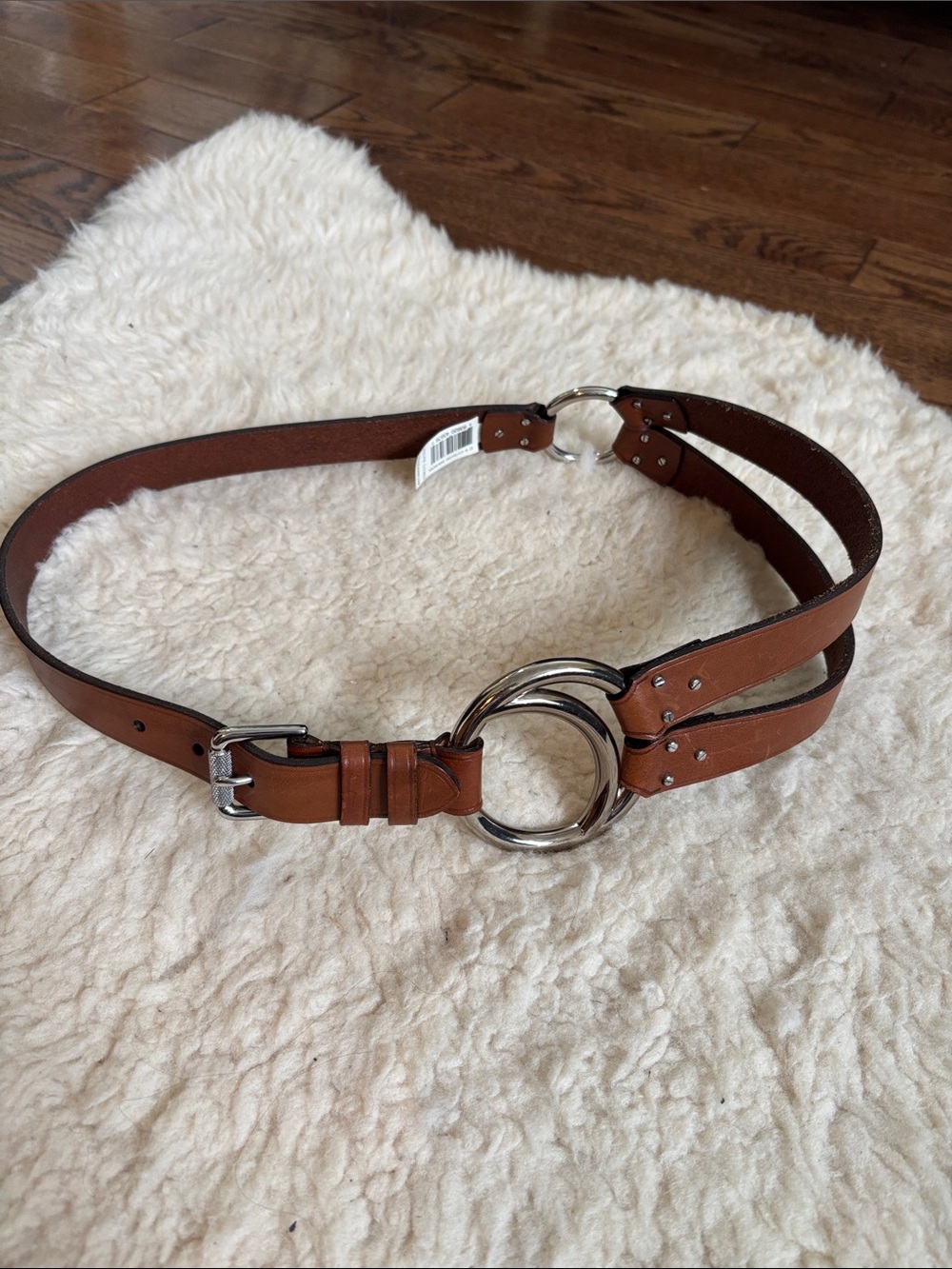Ralph Lauren Brown Double-Strap Leather Belt with Silver Rings